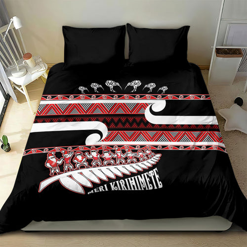 New Zealand Christmas Bedding Set Funny Santa Claus Haka Dance with Tukutuku