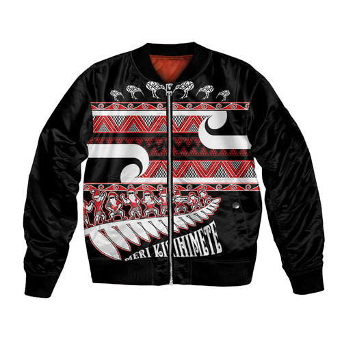 New Zealand Christmas Bomber Jacket Funny Santa Claus Haka Dance with Tukutuku
