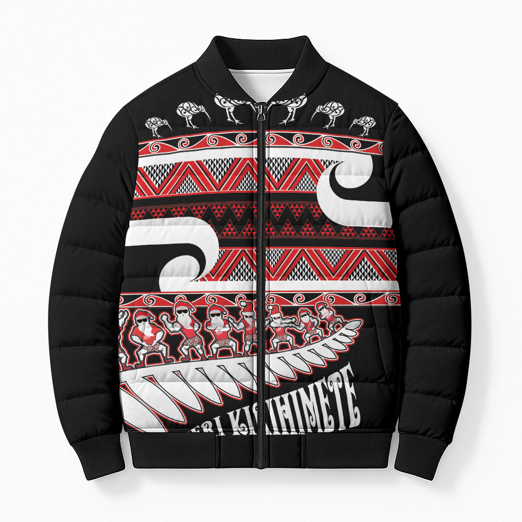 New Zealand Christmas Bomber Puffer Jacket Funny Santa Claus Haka Dance with Tukutuku
