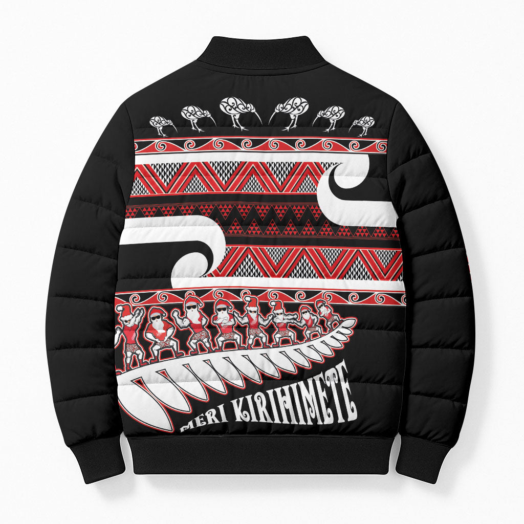 New Zealand Christmas Bomber Puffer Jacket Funny Santa Claus Haka Dance with Tukutuku
