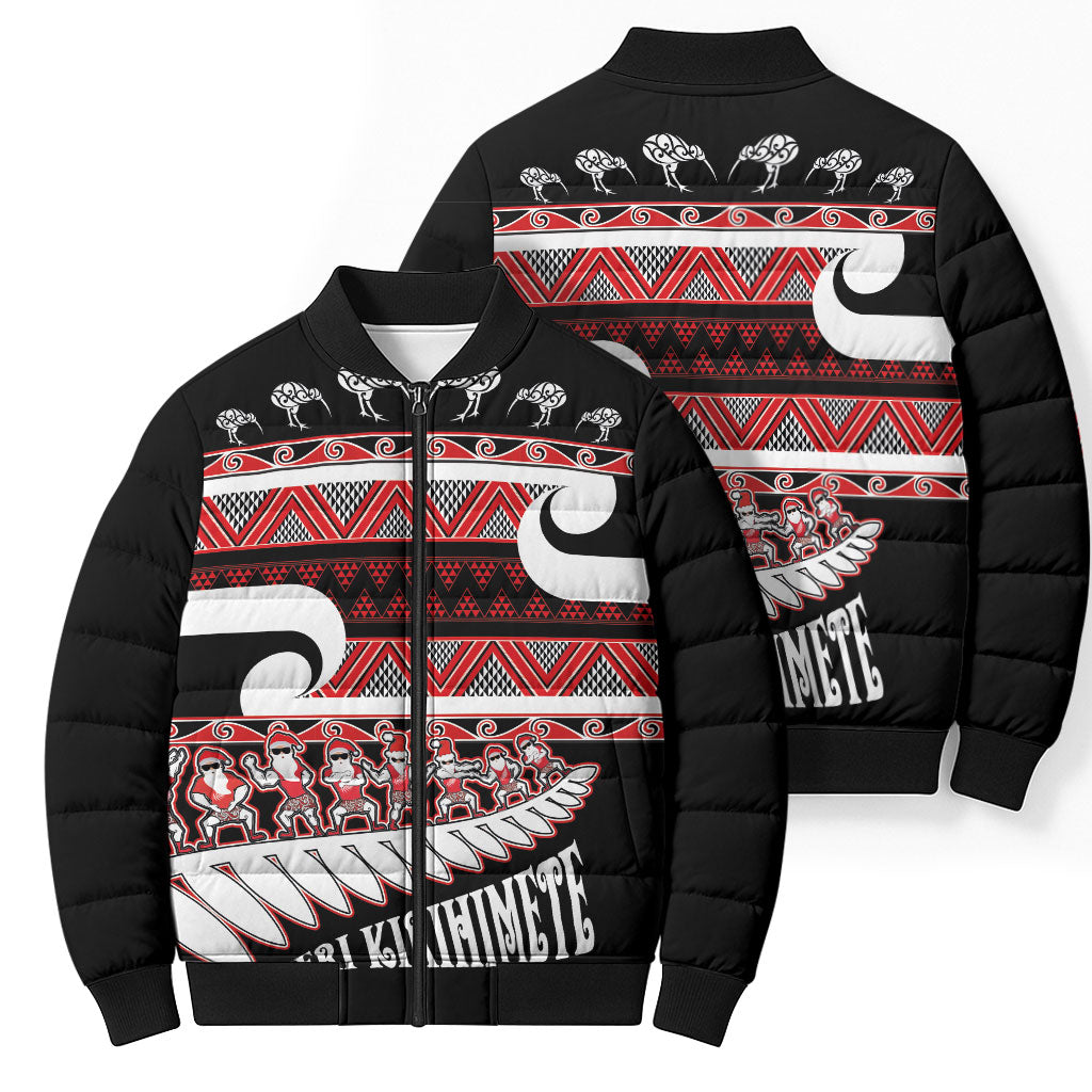 New Zealand Christmas Bomber Puffer Jacket Funny Santa Claus Haka Dance with Tukutuku