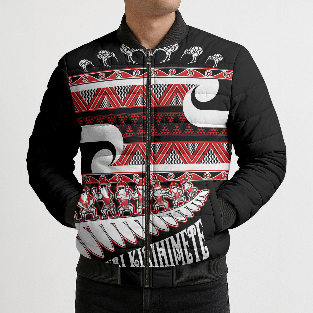 New Zealand Christmas Bomber Puffer Jacket Funny Santa Claus Haka Dance with Tukutuku