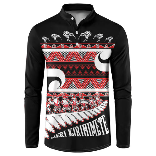 New Zealand Christmas Button Sweatshirt Funny Santa Claus Haka Dance with Tukutuku
