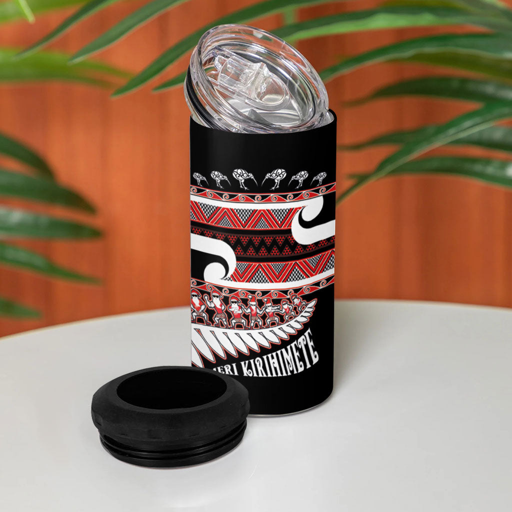 New Zealand Christmas 4 in 1 Can Cooler Tumbler Funny Santa Claus Haka Dance with Tukutuku