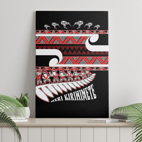New Zealand Christmas Canvas Wall Art Funny Santa Claus Haka Dance with Tukutuku