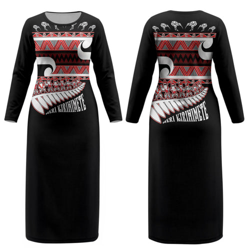 New Zealand Christmas Couples Matching Long Sleeve Bodycon Dress and Hawaiian Shirt Funny Santa Claus Haka Dance with Tukutuku