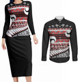 New Zealand Christmas Couples Matching Long Sleeve Bodycon Dress and Long Sleeve Button Shirt Funny Santa Claus Haka Dance with Tukutuku