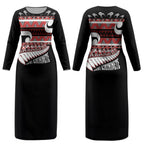 New Zealand Christmas Couples Matching Long Sleeve Bodycon Dress and Long Sleeve Button Shirt Funny Santa Claus Haka Dance with Tukutuku