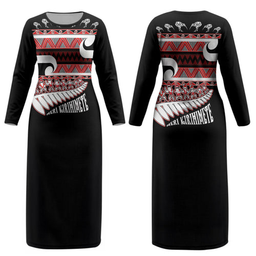 New Zealand Christmas Couples Matching Long Sleeve Bodycon Dress and Long Sleeve Button Shirt Funny Santa Claus Haka Dance with Tukutuku
