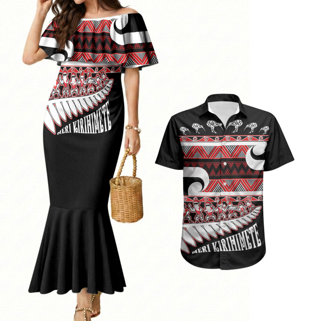 New Zealand Christmas Couples Matching Mermaid Dress and Hawaiian Shirt Funny Santa Claus Haka Dance with Tukutuku