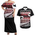 New Zealand Christmas Couples Matching Off Shoulder Maxi Dress and Hawaiian Shirt Funny Santa Claus Haka Dance with Tukutuku