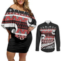 New Zealand Christmas Couples Matching Off Shoulder Short Dress and Long Sleeve Button Shirt Funny Santa Claus Haka Dance with Tukutuku