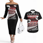 New Zealand Christmas Couples Matching Off The Shoulder Long Sleeve Dress and Hawaiian Shirt Funny Santa Claus Haka Dance with Tukutuku