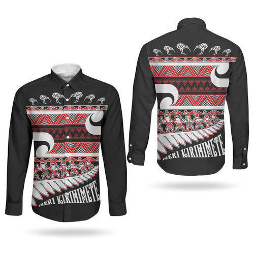 New Zealand Christmas Couples Matching Off The Shoulder Long Sleeve Dress and Long Sleeve Button Shirt Funny Santa Claus Haka Dance with Tukutuku