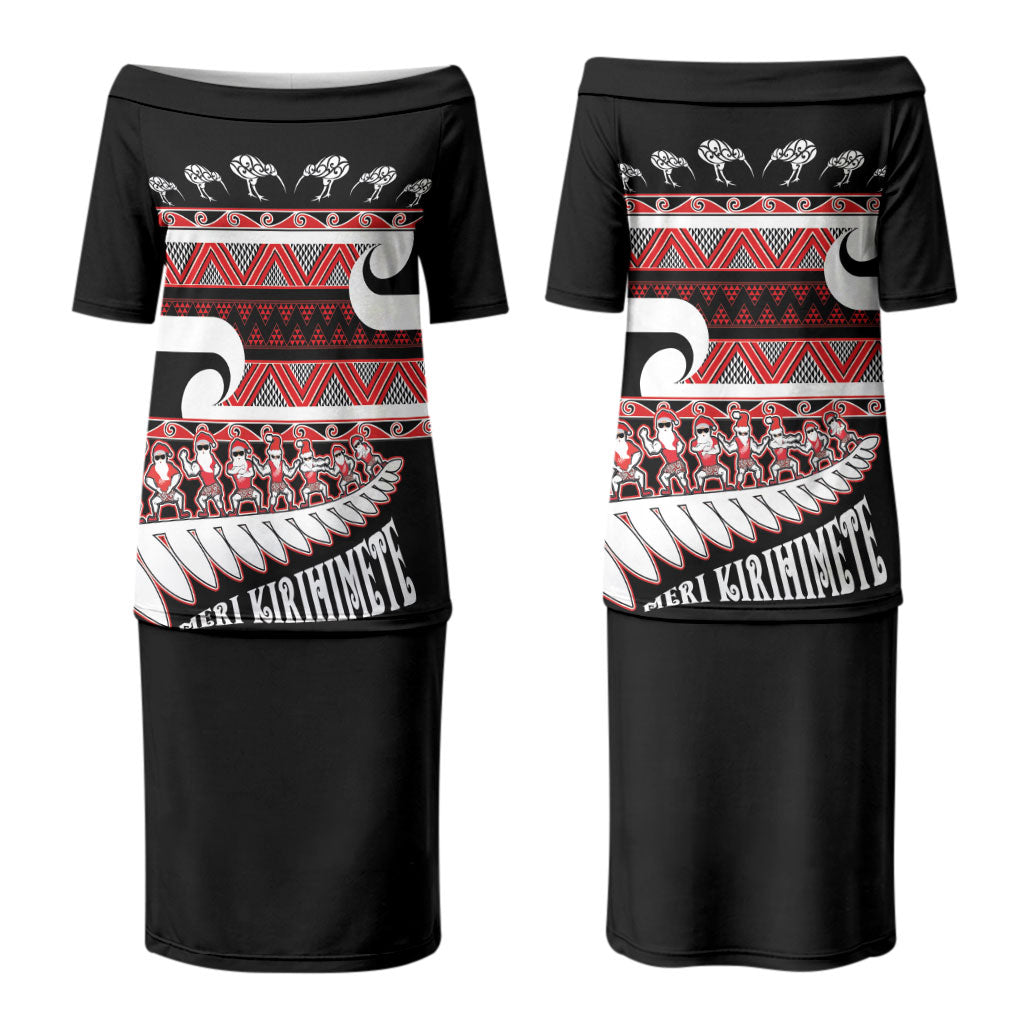 New Zealand Christmas Couples Matching Puletasi and Hawaiian Shirt Funny Santa Claus Haka Dance with Tukutuku