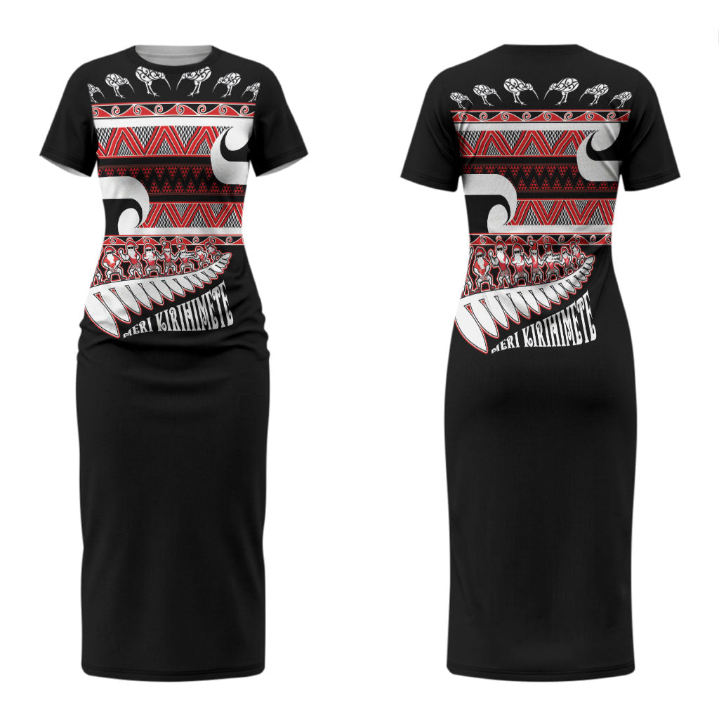 New Zealand Christmas Couples Matching Short Sleeve Bodycon Dress and Long Sleeve Button Shirt Funny Santa Claus Haka Dance with Tukutuku