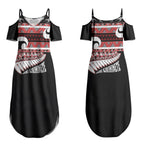 New Zealand Christmas Couples Matching Summer Maxi Dress and Long Sleeve Button Shirt Funny Santa Claus Haka Dance with Tukutuku