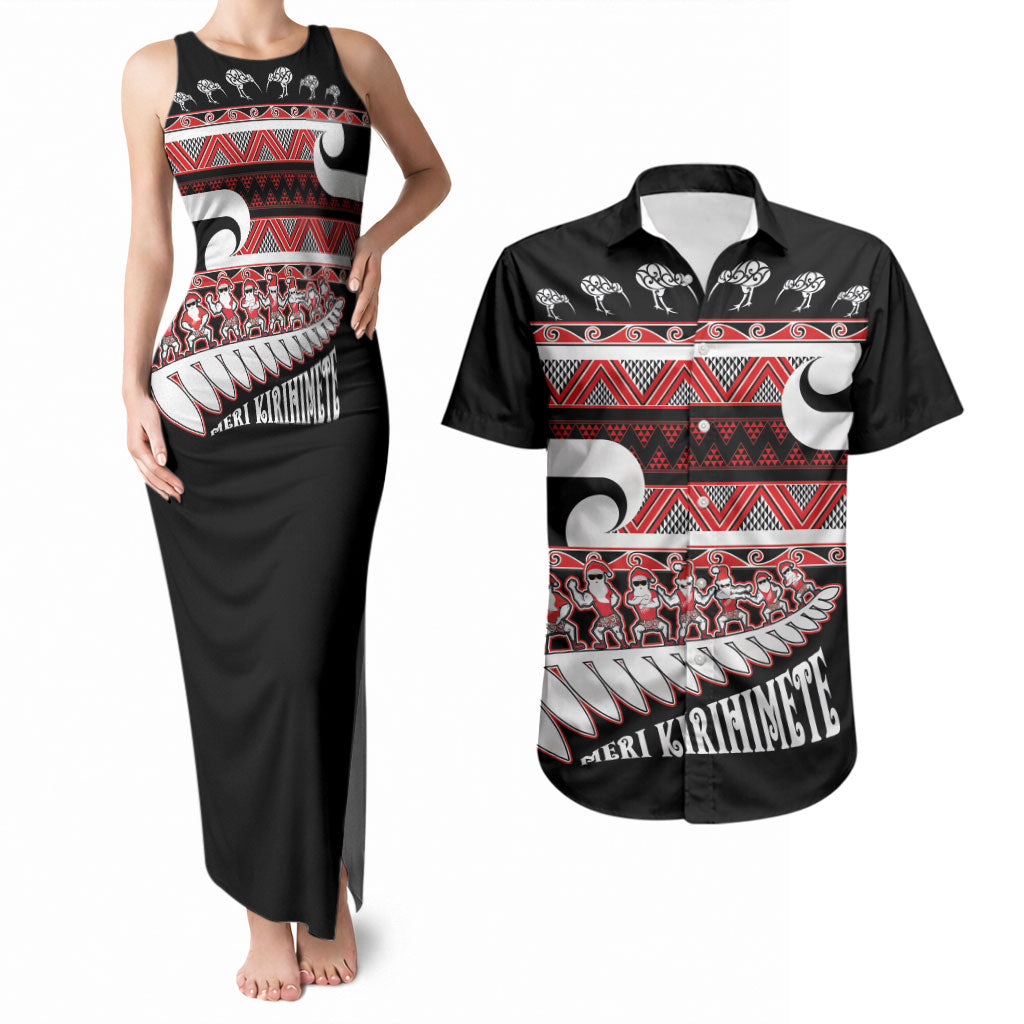 New Zealand Christmas Couples Matching Tank Maxi Dress and Hawaiian Shirt Funny Santa Claus Haka Dance with Tukutuku
