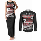 New Zealand Christmas Couples Matching Tank Maxi Dress and Long Sleeve Button Shirt Funny Santa Claus Haka Dance with Tukutuku
