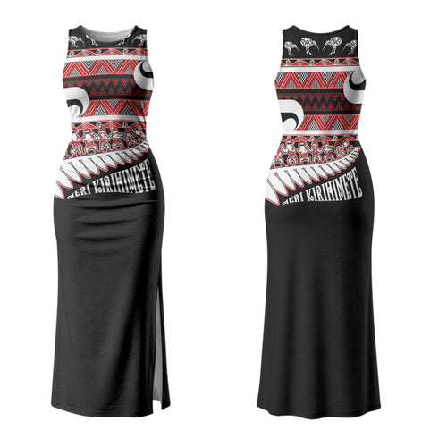 New Zealand Christmas Couples Matching Tank Maxi Dress and Long Sleeve Button Shirt Funny Santa Claus Haka Dance with Tukutuku