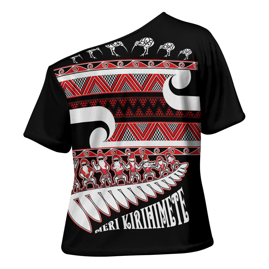 New Zealand Christmas Cross Shoulder Shirt Funny Santa Claus Haka Dance with Tukutuku