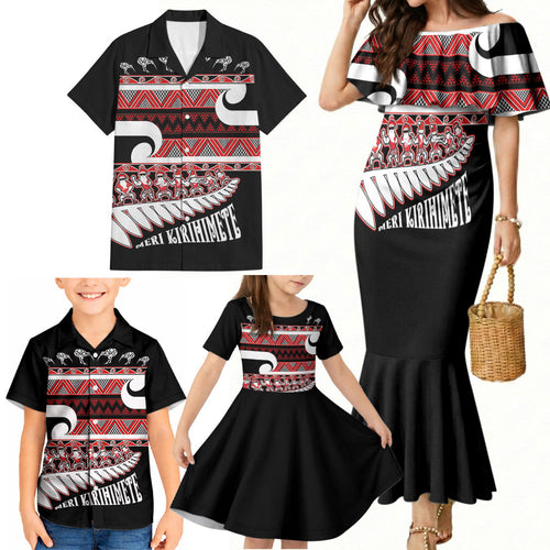 New Zealand Christmas Family Matching Mermaid Dress and Hawaiian Shirt Funny Santa Claus Haka Dance with Tukutuku