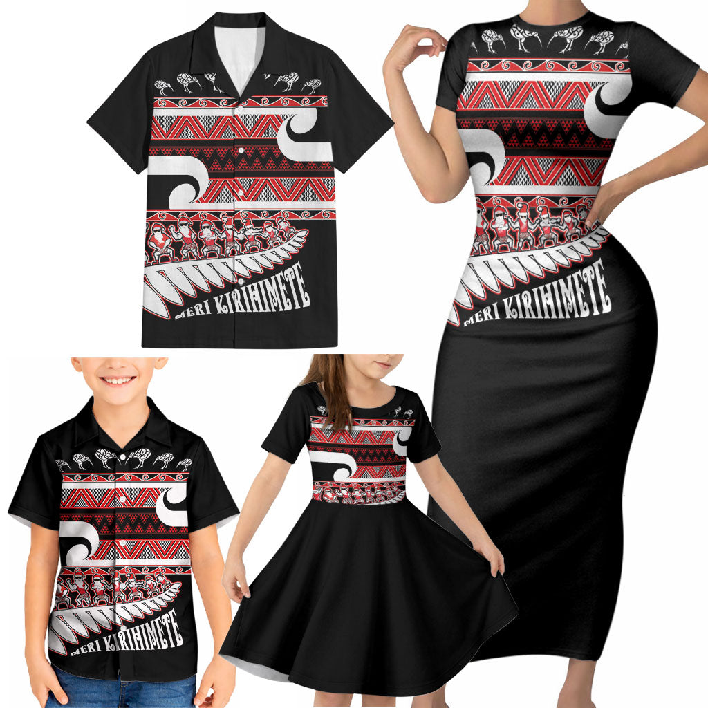 New Zealand Christmas Family Matching Short Sleeve Bodycon Dress and Hawaiian Shirt Funny Santa Claus Haka Dance with Tukutuku