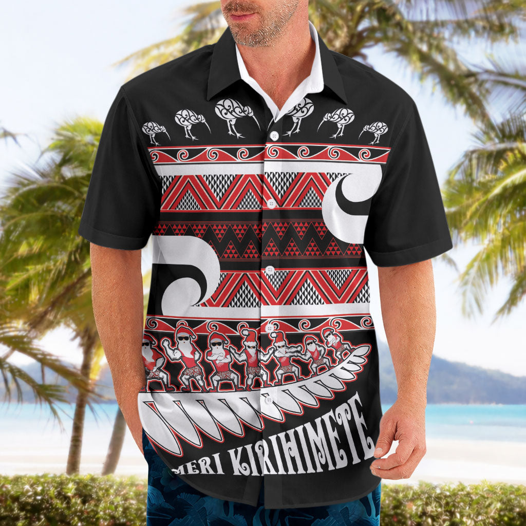 New Zealand Christmas Hawaiian Shirt Funny Santa Claus Haka Dance with Tukutuku