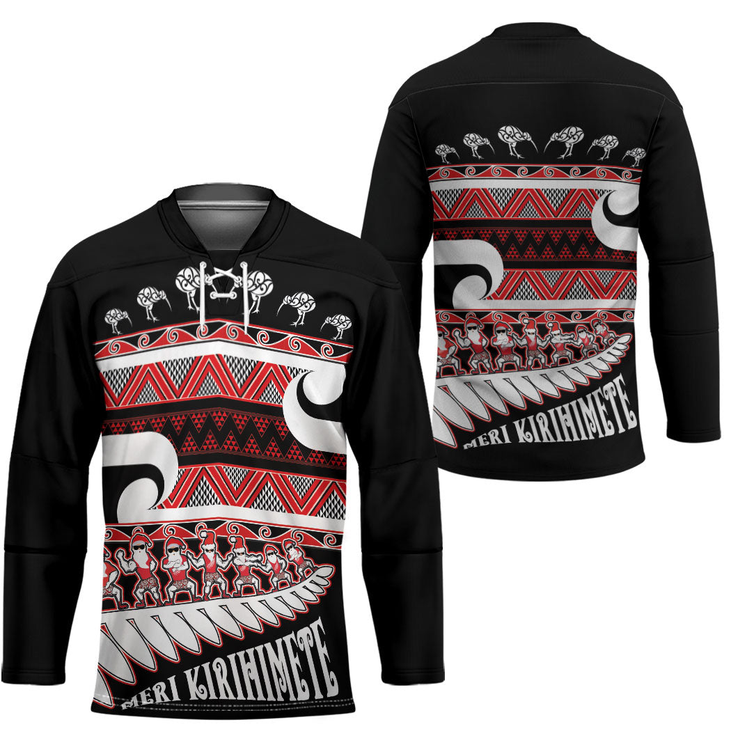 New Zealand Christmas Hockey Jersey Funny Santa Claus Haka Dance with Tukutuku