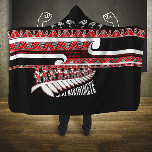 New Zealand Christmas Hooded Blanket Funny Santa Claus Haka Dance with Tukutuku