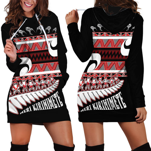 New Zealand Christmas Hoodie Dress Funny Santa Claus Haka Dance with Tukutuku