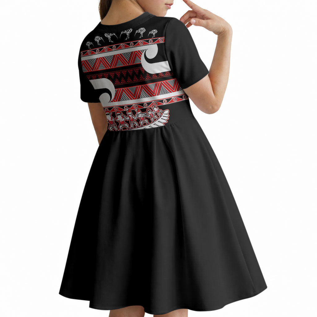 New Zealand Christmas Kid Short Sleeve Dress Funny Santa Claus Haka Dance with Tukutuku
