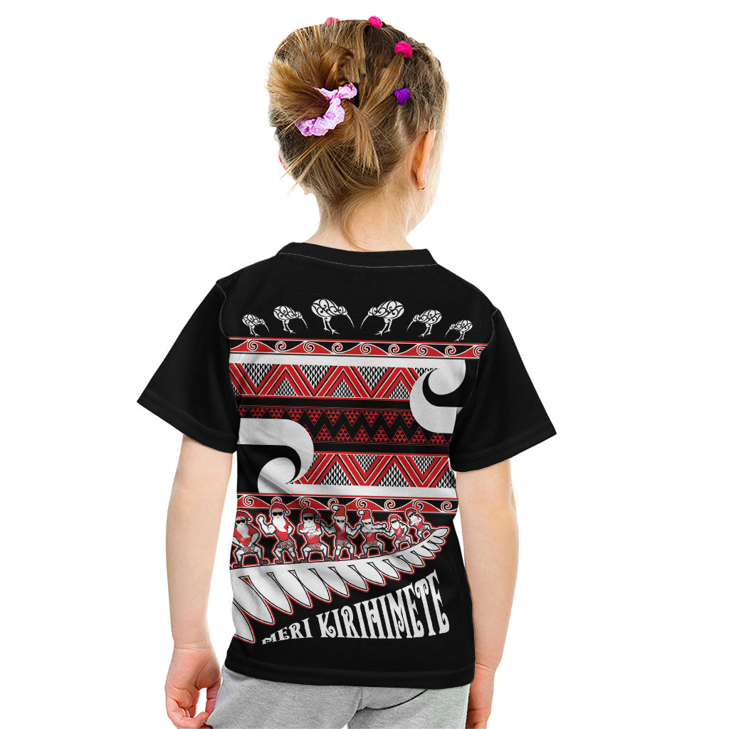 New Zealand Christmas Kid T Shirt Funny Santa Claus Haka Dance with Tukutuku
