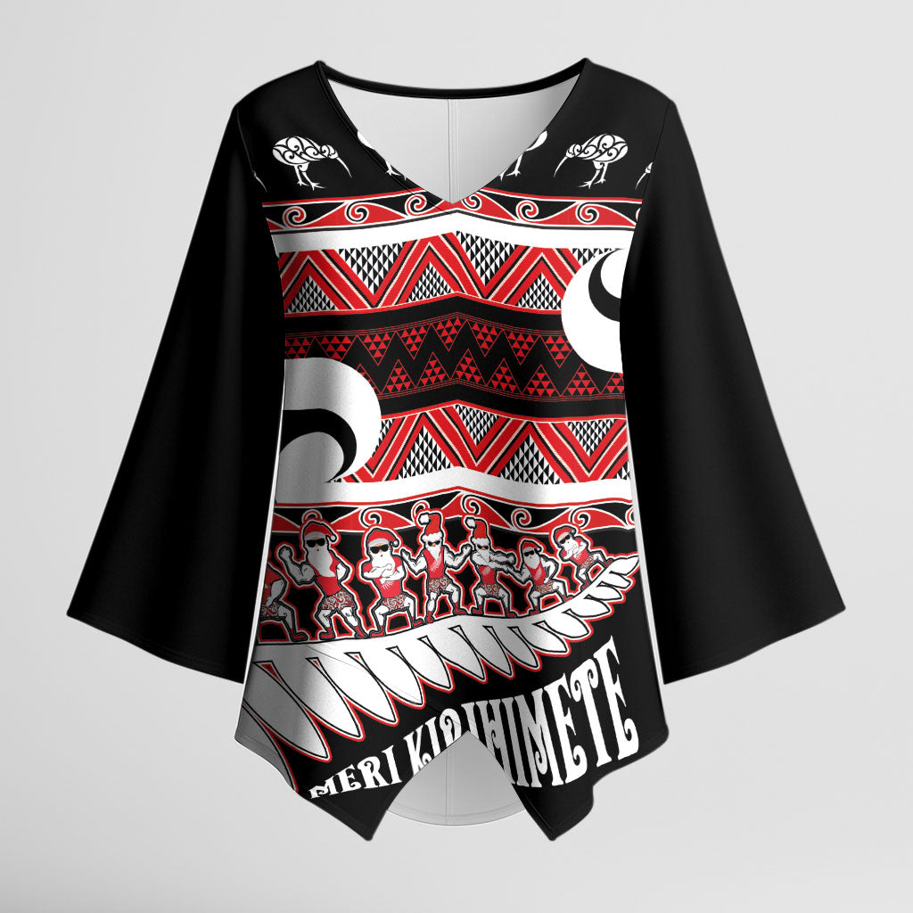 New Zealand Christmas Kimono Sleeve Blouse Funny Santa Claus Haka Dance with Tukutuku