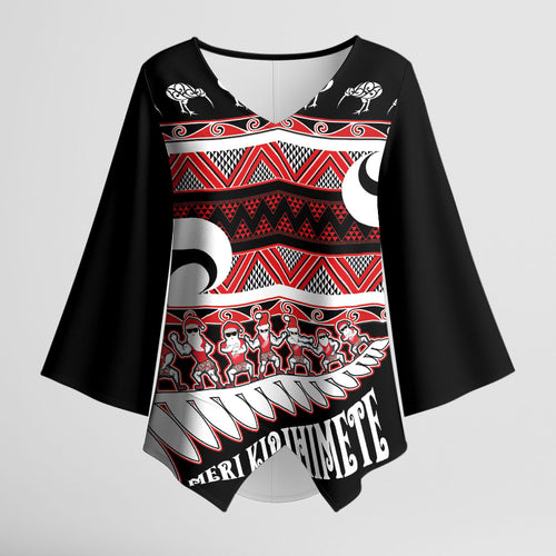 New Zealand Christmas Kimono Sleeve Blouse Funny Santa Claus Haka Dance with Tukutuku