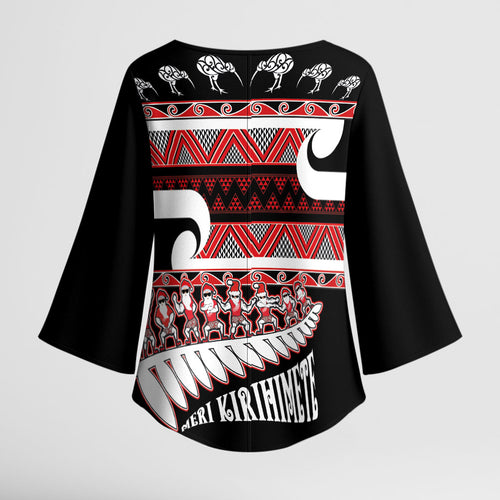 New Zealand Christmas Kimono Sleeve Blouse Funny Santa Claus Haka Dance with Tukutuku