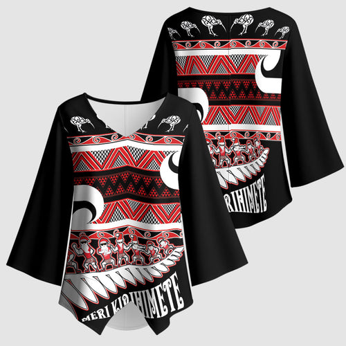 New Zealand Christmas Kimono Sleeve Blouse Funny Santa Claus Haka Dance with Tukutuku
