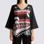 New Zealand Christmas Kimono Sleeve Blouse Funny Santa Claus Haka Dance with Tukutuku