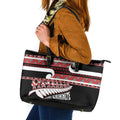 New Zealand Christmas Leather Tote Bag Funny Santa Claus Haka Dance with Tukutuku