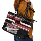 New Zealand Christmas Leather Tote Bag Funny Santa Claus Haka Dance with Tukutuku