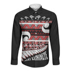 New Zealand Christmas Long Sleeve Button Shirt Funny Santa Claus Haka Dance with Tukutuku