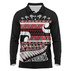 New Zealand Christmas Long Sleeve Polo Shirt Funny Santa Claus Haka Dance with Tukutuku