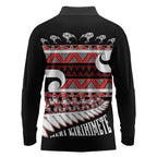 New Zealand Christmas Long Sleeve Polo Shirt Funny Santa Claus Haka Dance with Tukutuku