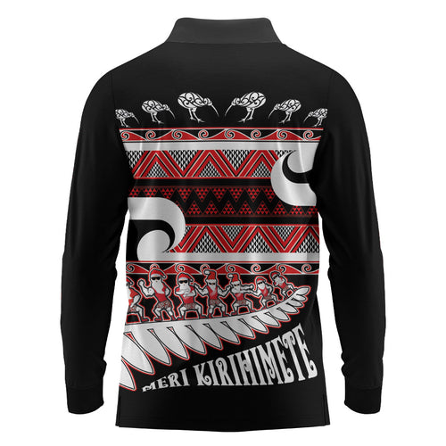 New Zealand Christmas Long Sleeve Polo Shirt Funny Santa Claus Haka Dance with Tukutuku