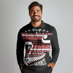 New Zealand Christmas Long Sleeve Polo Shirt Funny Santa Claus Haka Dance with Tukutuku