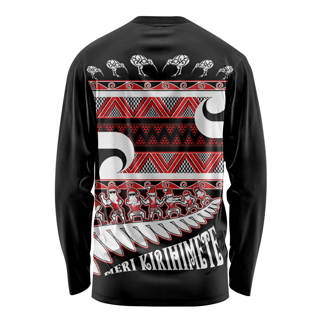 New Zealand Christmas Long Sleeve Shirt Funny Santa Claus Haka Dance with Tukutuku