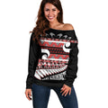 New Zealand Christmas Off Shoulder Sweater Funny Santa Claus Haka Dance with Tukutuku