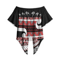 New Zealand Christmas Off Shoulder Wrap Waist Top Funny Santa Claus Haka Dance with Tukutuku