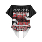 New Zealand Christmas Off Shoulder Wrap Waist Top Funny Santa Claus Haka Dance with Tukutuku