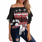 New Zealand Christmas Off Shoulder Wrap Waist Top Funny Santa Claus Haka Dance with Tukutuku
